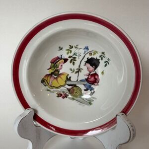 Wood & Sons England Seesaw Children Vintage Ironstone Bowl Red Rim 6.5 Inch